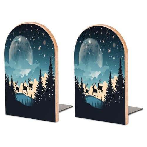 Sujetalibros decorativos de madera navideños para decorar estantes de invierno 2