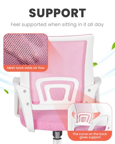 Image of NEO CHAIR Office Desk Computer Chair Ergonomic Mesh Gaming Cushion Seat with Comfy Lumbar Mid Back Support Adjustable Height Swivel Rolling Wheels for Home Task (Pink)