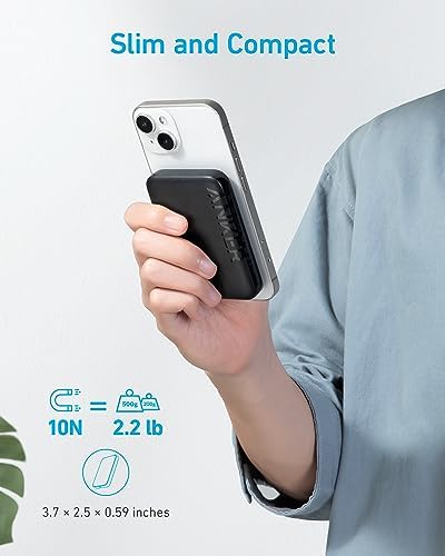 Anker 321 Magnetic Battery (PowerCore Magnetic 5K) 5000mAh Magnetic Wireless Power Bank, Compatible with iPhone 14/14 Pro / 14 Plus / 14 Pro Max, iPhone 13 and 12 (Czarny)
