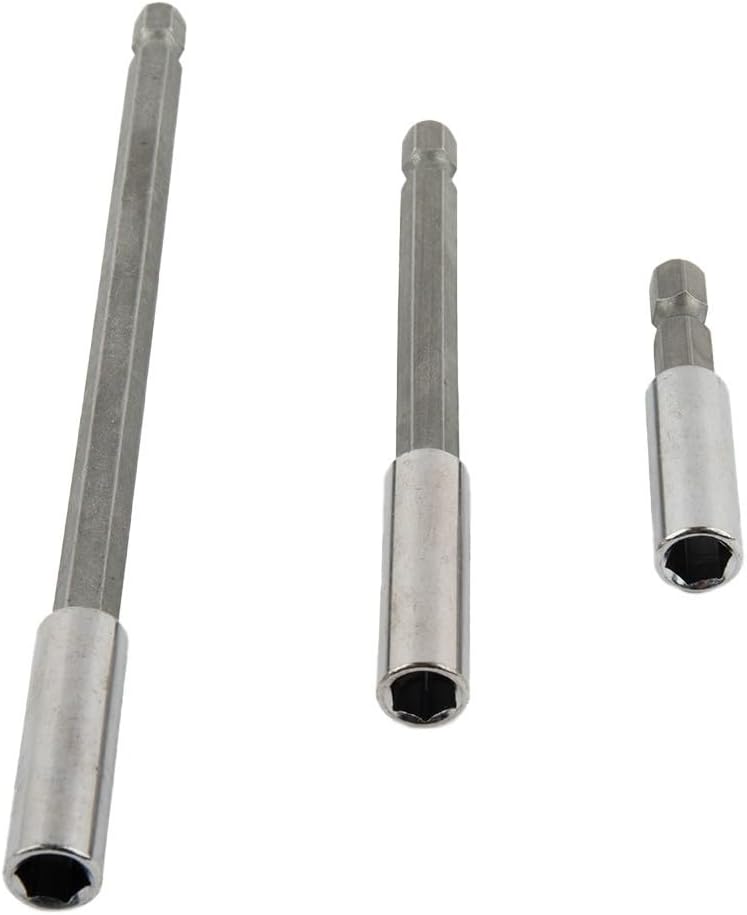 3-Pack Quick-Release 1/4" Hex Shank Screwdriver Extension Bit Holder Set (50mm, 100mm, 150mm) & Pneumatic Tools – Carbon Steel, Magnetic Tip Compatible