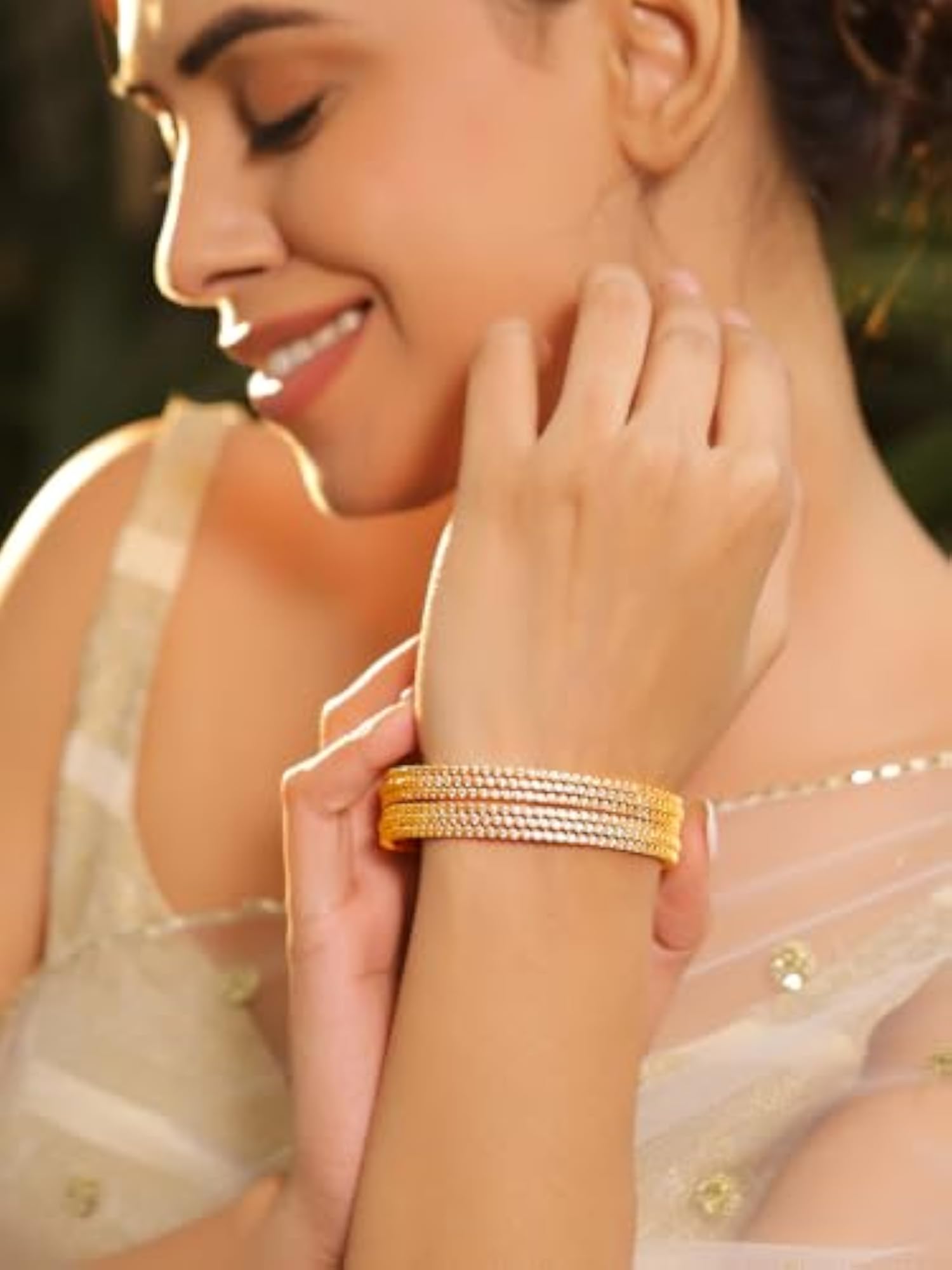 Elegant Cubic Zirconia Studded Bangle Set for Weddings & Festivities