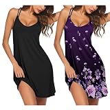 Ekouaer 2 Pack Women's Racerback Sleeveless Nightgown Sexy Ladies Sleepdress Spaghetti Strap Pajama Dress V Neck Sleep Dress Backless Elegant Sleepwear Daily Wear Cami Night Shirt