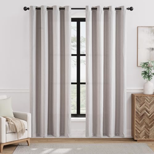 jinchan Linen Textured Curtain 84 Inch Long for Living Room Light Filtering Thermal Insulated Grommet Top Window Drape for Bedroom 52" W x 84" L Stone