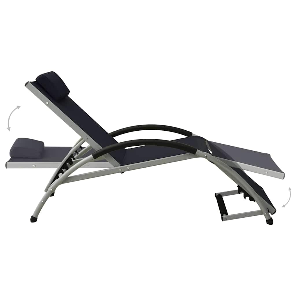 Leżak ogrodowy z poduszką, czarny, tekstylen, regulowany, na taras, balkon, leżak składany, do aktywności na świeżym powietrzu, wellness, kemping, urlop, wodoodporny, trwały