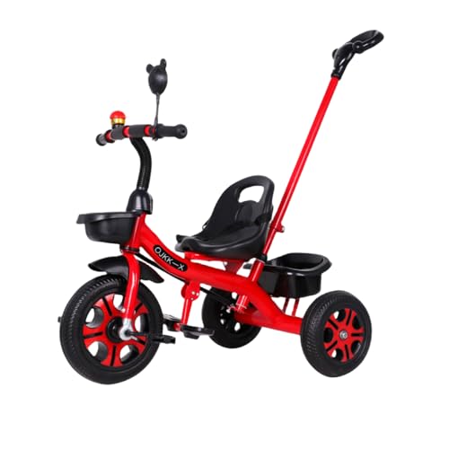 KCNN 子供乗せ自転車 三輪車 キックバイク 三輪車 手押し棒付き 子供自転車 自転車 3輪 赤ちゃん おもちゃ 調節可能なシート 軽量 組み立て簡単 1 〜 6 歳のお子様向け 乗用玩具 (レッド)