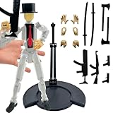 enttgo 3D Printed 8.13-inch Action Figure Dummy-Mici20, Full Body Mechanical Movable Toy, Multiple Accessories, Desk Decoration (3 HandsType, Bracket, Weapons, Armour) (White)