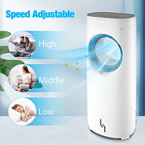 Trustech Evaporative Air Cooler, Portable Air Cooler, Cool & Humidifying With 3 Speeds, 12H Timer Evaporative Cooler, Bladeless Fan Ice Boxes Contained, Remote Control Tower Fan For Large Room Office #TOP2