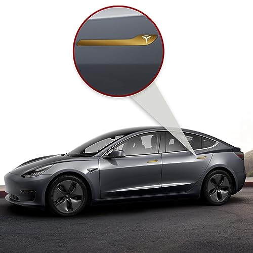 Image of IPG Compatible for Model 3 / Model Y /Juniper Door Handle Decal Sticker Wrap Kit (Set of 4) with Tesla Logo Personalize Your Tesla (Metallic Gold)