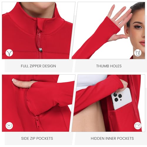 Women's Workout Jackets Full Zip Running Yoga Jackets Lightweight Athletic Clothes with Thumb Holes - Image 5