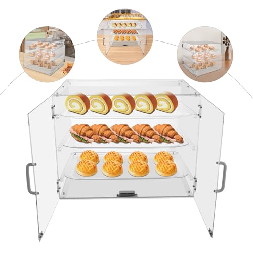 3-Tier Clear Pastry Display Canbinet, Commercial Bakery Display Case, Acrylic Display Case, for Bakeries, Coffee Shops, Snack Shops, Convenience Stores, 21.26*17.32*16.53 in