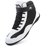 DimaiGlobal Men's Wrestling Shoe Fitness Sneaker Boxing Shoes Zero Drop Sole High Top Fighting Shoes Taekwondo Karate Martial Arts Training Shoes Black/White