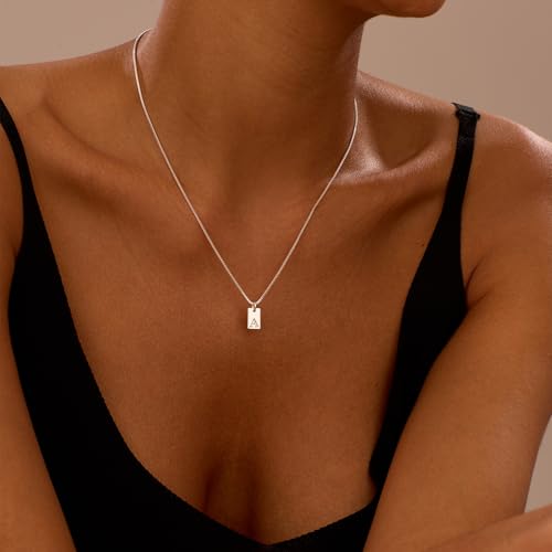 Initial Necklaces for Women Silver Plated Letter Necklace Dainty Silver Name Necklace Personalized Initial Tag Pendant Necklaces for Women Trendy Silver Jewelry2