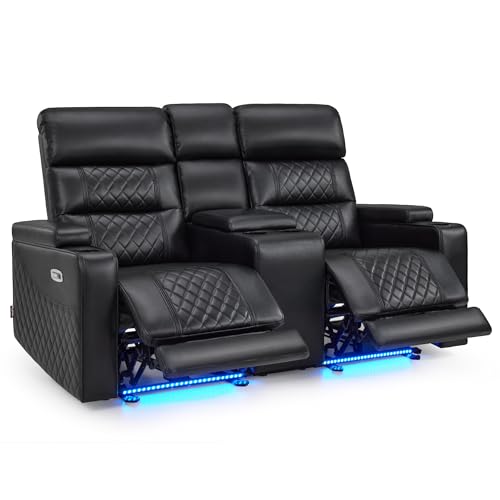 M MCombo 2 Sitzer Fernsehsessel Elektrisch Verstellbar, Zero-Gravity-Kinosessel mit Konsole & LED, Verstellbare Kopfstütze, 2 Sitzer Sofa mit Schlaffunktion, 35D...