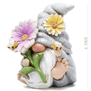 Hodao Spring Gnome Decoration - Flower Ornaments and Figurines for Garden Decor - Summer Sculptures Gifts for Outdoor Decor - Mom, Grandma (Grey-Man) Hodao Spring Gnome Decoration Flower Ornaments and Figurines for Garden Decor Summer Sculptures Gifts for Outdoor Decor Mom Grandma Grey Man