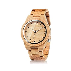 BOBO BIRD D27 Men’s Bamboo Wooden Watch Numeral Scale Large Face Quartz Watch Lightweight Casual Sports Watches with Luminous Night Silver Pointer Gift Box