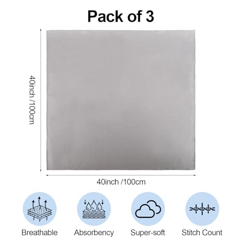 Image of 3 Pack Muslin Swaddle Blankets (40x40in) - Ultra Soft Breathable Wraps for Newborn Swaddling, Nursing, and Toddler Playtime, Unisex Design