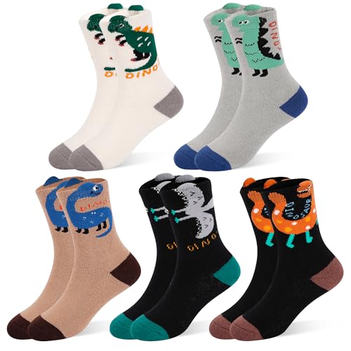 LAETBBE - LAETBBE Kinder Socken Jungen Warme Wintersocken Wandersocken Dicke Wolle Thermosocken Geschenke Kindersocken 5 Paar,6-8 Jahre