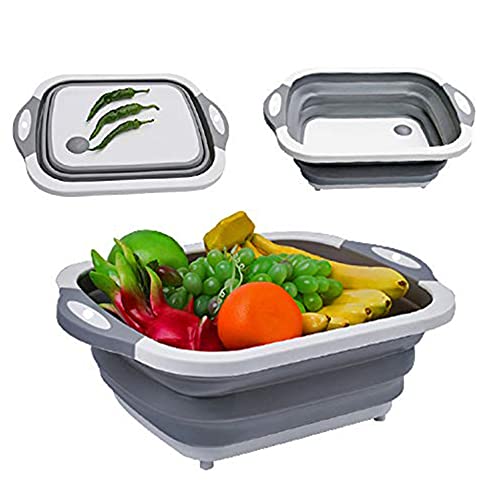 JUTEK® Silicon Chopping Board Foldable Portable Cutting Board 2 in 1 Washing Basin Fruit Vegetable Washing Drain Basket Fold Vegetable Baskets Silicon Based Chopping Board