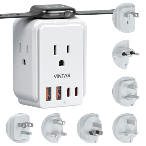 Image of Universal Travel Adapter Kit for Apple Watch Charger, VINTAR International Power Adapter with 3 AC Outlets 4 USB Ports (2 USB C), Type A /B /C /D /G /I /M Detachable Plugs, US to Europe /UK /India /Africa