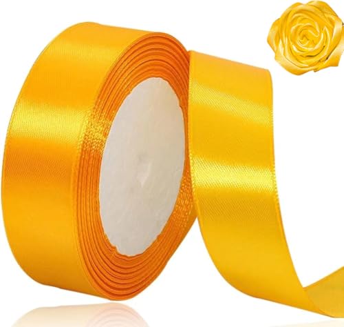 Yellow Ribbon 1 inch x 25 Yards, Satin Ribbon Color Fabric Ribbon for handicrafts, Wreaths,Sewing， Wedding Party, Christmas, Hair Bows, Floral Bouquets, Anniversaries，Baby Showers and Gift Wrapping