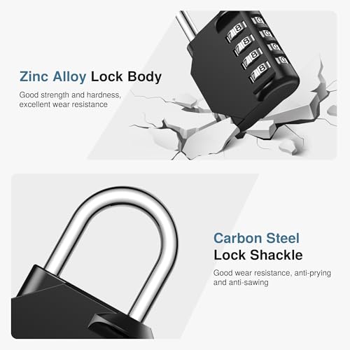 Puroma Combination Lock 4 Digit Waterproof Locker Locks Secure Outdoor Padlock for Gym Lockers, Toolboxes, Gates, Fences, Storage, Sports Locker (Black) - Image 4