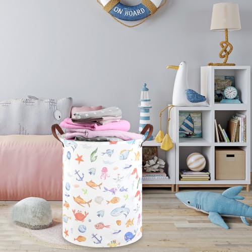 Image of Marine animal kids waterproof foldable laundry basket,Fish Hamper,Nursery Hamper,Baby Storage Baskets for boy Room,Gift Baskets,Home Organizer,Nursery Decor(Fishes)