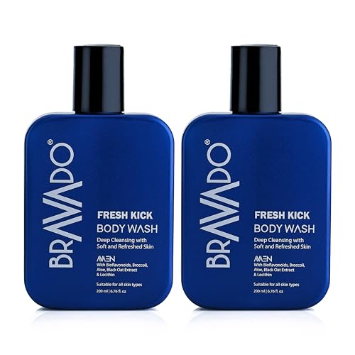 Image of BRAVADO Fresh Kick Body Wash (Pack of 2) Value Pack | Deep Cleansing Shower Gel for Men | Hydrating Body Wash Removes Sweat Dirt & Pollution | 200ml Each