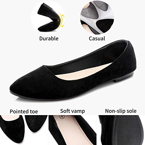 Heawish Women’s Black Flats Shoes Comfortable Suede Pointed Toe Slip On Casual Ballet Flats Dress Shoes Nude Flats(Black, Us8) #TOP2