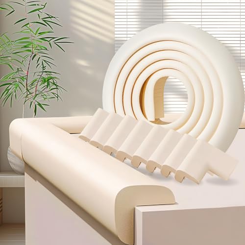Baby Proofing Edge Corner Protector,1Roll L-Shape Soft Cabinet Door Bumper Corner Strip,8 Furniture Safety Bumper Corner Guards,Wall Protector,Self Adhesive,for Nursery,Kitchen,Fireplace,Table