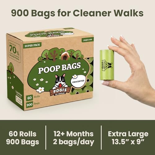Image of Pogi's Dog Poop Bags - Leak-Proof & Extra Thick Pet Waste Bags (Unscented, 60 Rolls, 900-Count)