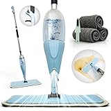 ELOUYCKE Bodenwischer Wischmopp mit Sprühfunktion, Sprühwischer Bodenwischer für Boden und Fenster 360-Grad Spray Mop mit 3 Mikrofaserpads und Bürste für Hartholz, Marmor, Laminat, Fliesen(Blau)