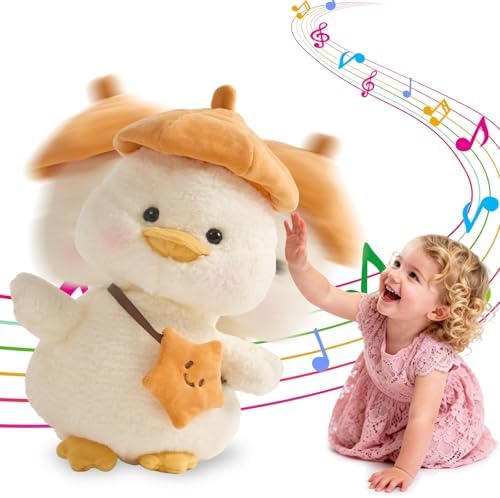 Plush Interactive Talking Duck Toy for Baby Toddler, Toys Boys Girls Gifts Singing Mimicking Recording Repeating What You Say,Head Sway Duck with 8 English Songs for Toddlers 1-3 Years Old, White