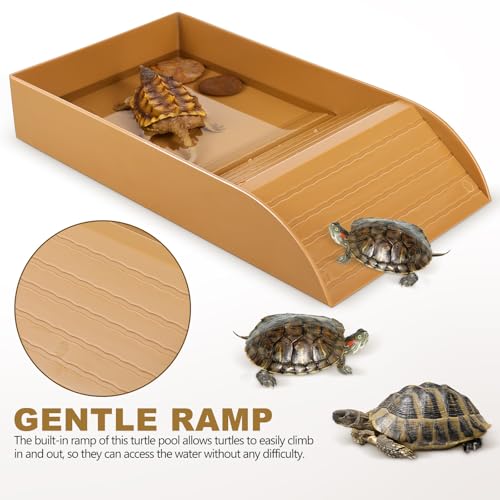 IMIKEYA Großer brauner Schildkröten-Badetank mit Rampe, Wassernapf für Reptilien, Futter und Wasser, Zubehör zum Einweichen und Trinken
