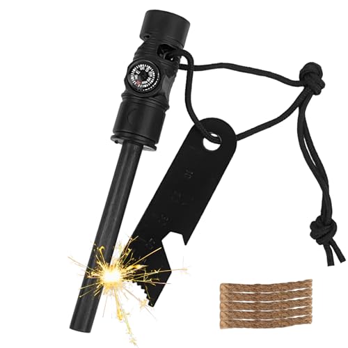 MOSTFUN Pedernal Supervivencia Magnesio Mechero Kit 5 En 1 Encendedor con Brújula Silbato Cuerda de Cáñamo Encendedor Supervivencia para Camping Supervivencia Exterior