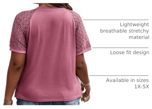 Image of Eytino Plus Size Tops for Women Summer Lace Short Sleeve Crewneck Loose Casual Blouse Tunic T Shirts(1X-5X)