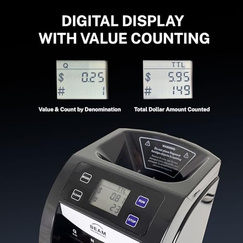 Automatic Coin Sorter and Counter with Display, 2 Row with Quick-Access Lid, Patented Anti-Jam Technology, Coin Wrapper Starter Pack Included, with Value Counting Coin Counter (CSD-2000) by Beam Technology - Image 2