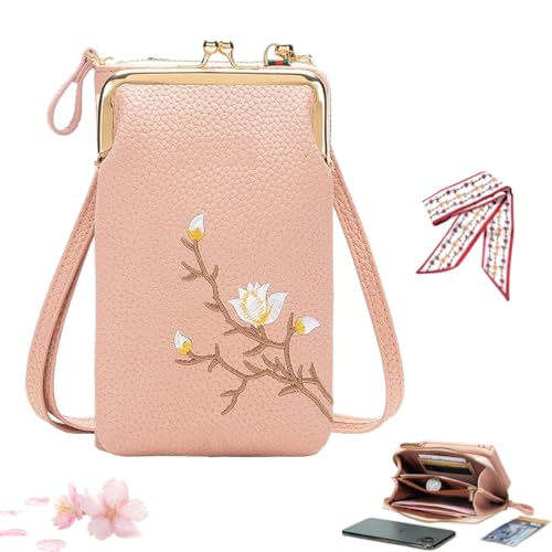 Favourcy Women Sling Cross-Body Wallet with Mobile Cell Phone Holder, Adjustable Leather Crossbody Phone Bag