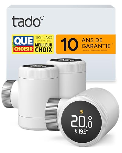 tado° Smart Thermostat X en lot de trois, gestion du radiateur via une application et une enceinte connectée (Alexa, Siri, Google Assistant), installation DIY, pas compatible avec tado° V3+
