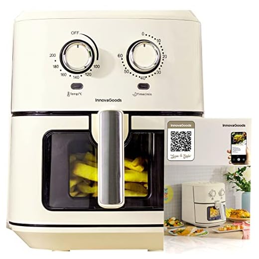InnovaGoods® Freidora sin Aceite 6,5L, air fryer Vintage 1700W con +100 recetas en Español freidora aire con ventana, cesta antiadherente, temporizador y flujo de aire 360°, ideal para 4-6 personas