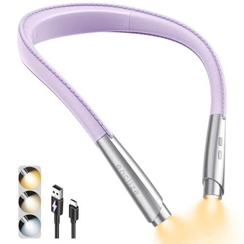 enclize Luz LED de lectura para el cuello, luz de libro para leer en la cama, 3 colores, 9 niveles de brillo, diseño ligero y cómodo, de larga duración, perfecta para tejer, manualidades, camping,
