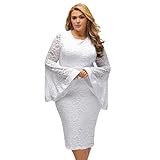 SUGARWEWE Sexy Plus Size Bell Sleeves Lace Dress Party Dress Plus