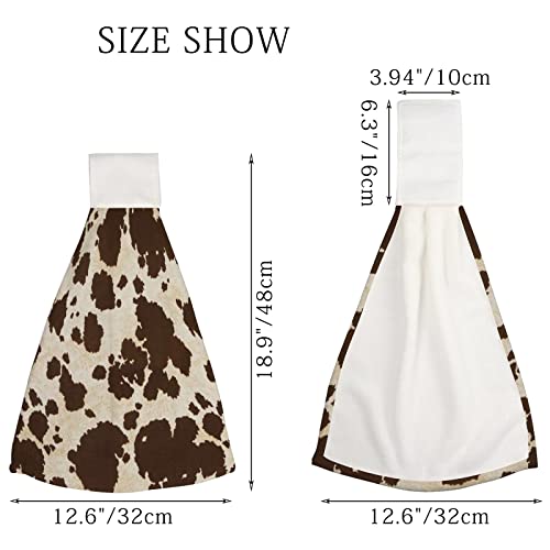 Longlugoo Brown Cow Cowhide Hanging Kitchen Dish Towel 2 Pack Hand Towels Soft Coral Velvet Decorative Hand Towels With Loop For Bathroom Tie Towel Absorbent Dish Towels #TOP1