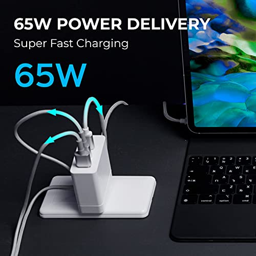 Pqi 65W Usb C Wall Charger | 65 Watt Gan Tech Adapter Usb Plug | 3 Ports (2 Usb-C/1 Usb-A) | Supports Pd 3.0 Fast Charging | Portable Usb C Charger Block | Compatible With Apple Iphone 12 & Up | White #TOP1