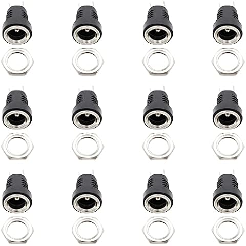 ThreeBulls 12 Pieces 5.5mmx2.1mm 2 Pins DC Power Jack Female Panel Mounting Connector Socket Cover