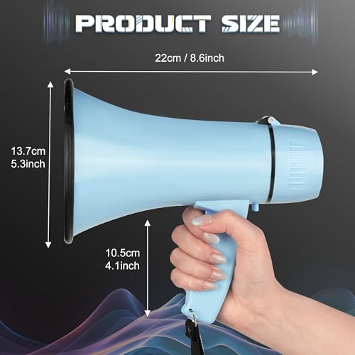 MyMealivos Portable Megaphone 20 Watt Power Megaphone Speaker Bullhorn Voice and Siren/Alarm Modes with Volume Control and Strap (Light Blue)