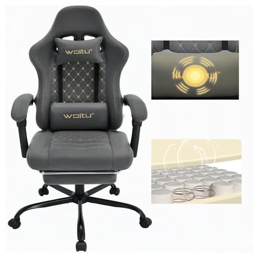 WOLTU Silla Gaming Ergonómica, Silla Oficina con Soporte Lumbar Masaje y Reposapiés Extraible, Silla Giratoria con Gran Asiento de Muelle, Capacidad de 150 kg, Tela Sintética, Gris+Amarillo, GS07gr