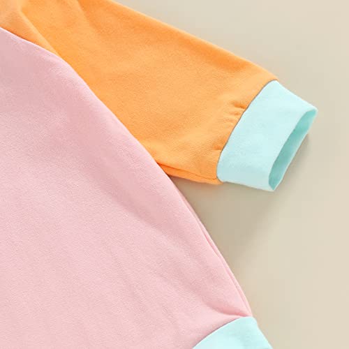 Jlkgicf Baby Girl Boy Color Block Sweatshirt Long Sleeve Crewneck Sweater Romper Oversized Onesie Outfit Cute Fall Clothes(D-Green&Orange&Pink, 0-6 Months) #TOP4