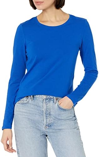 Amazon Essentials Women’s Classic-Fit Long-Sleeve Crewneck T-Shirt, Bright Blue, Medium