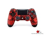Soft Touch Oberfläche Rock my Controller - 4PS Dualshock 4 V2 mit Paddles  X + O  Soft Touch  Crazy Skull rot