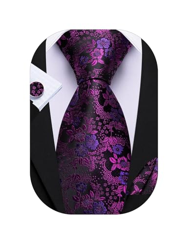 Image of Barry.Wang Flower Ties for Men Silk Woven Floral Tie Sets Necktie Handkerchief Cufflinks Wedding Party